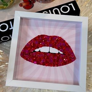 Hand Embellished Lips Shadow Box Art